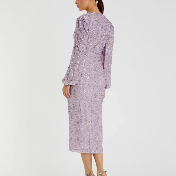 Mac Duggal Sparkling Lavender Long Sleeve Dress - Picture 3 of 3